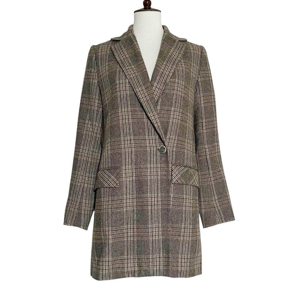 Zara Basic Plaid Blazer Jacket Womens Small‎ Career Business Coat Size Smallt